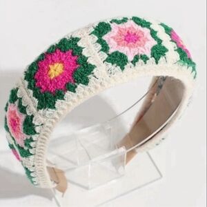 Granny square Crochet headband NEW white green pink